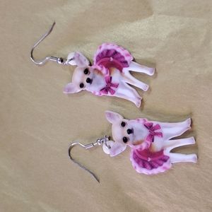 Pink Chihuahua Dog Earrings Cute Pets Dress Lightweight Princess Furbaby